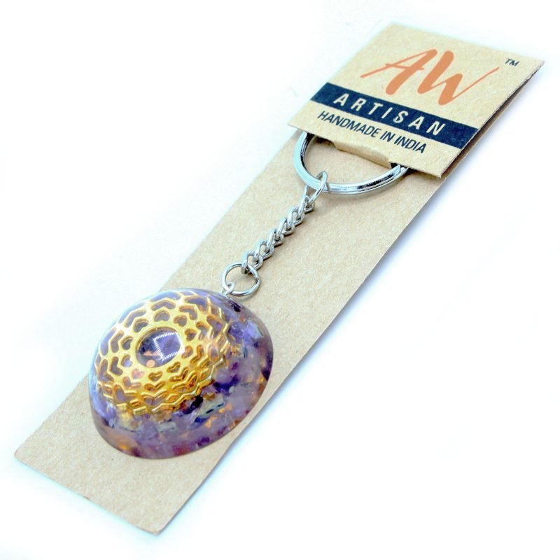 Orgonit-Energie-Schlüsselanhänger – Amethyst Mandala Herzen