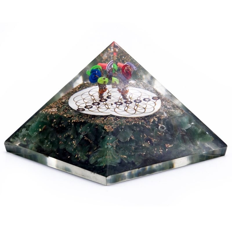 Orgonit-Pyramide – Grüner Aventurin und Blume des Lebens – 70 mm