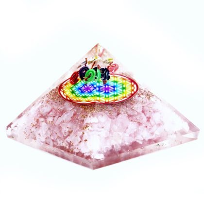 Orgonit-Pyramide – Rosenquarz Regenbogen Blume des Lebens – 70 mm