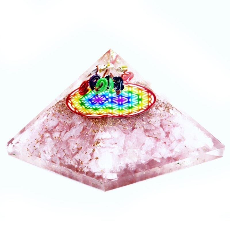 Orgonit-Pyramide – Rosenquarz Regenbogen Blume des Lebens – 70 mm