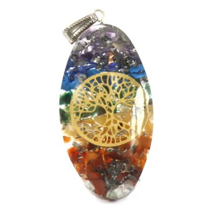 Orgonit-Energie-Anhänger – 7 Steine Chakra Oval mit Baum