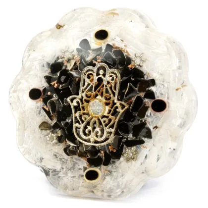Orgonit-Tischenergie-Kuppel – Hamsa mit Selenit