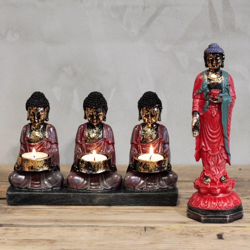 Antiker Buddha – Drei Verehrer Kerzenhalter - Image 4
