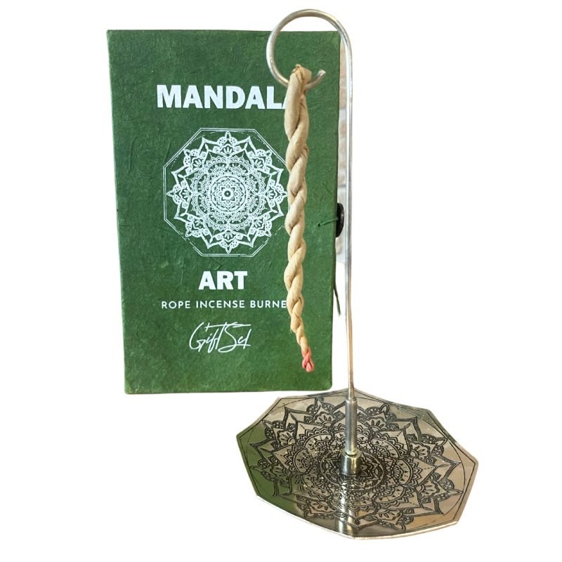 Räucherschnüre und versilberter Halter – Mandala-Blume