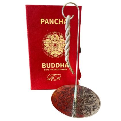Räucherschnüre und versilberter Halter – Pancha Buddha
