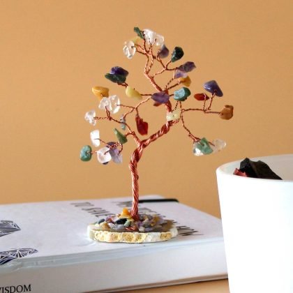 Edelsteinbaum – Mehrere Steine auf natürlichem Achat (35 Steine)