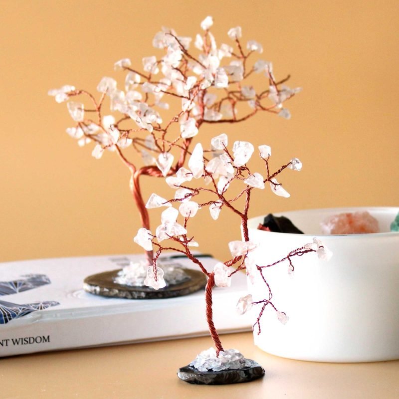 Edelsteinbaum – Bergkristall auf schwarzem Achat (35 Steine) - Image 2