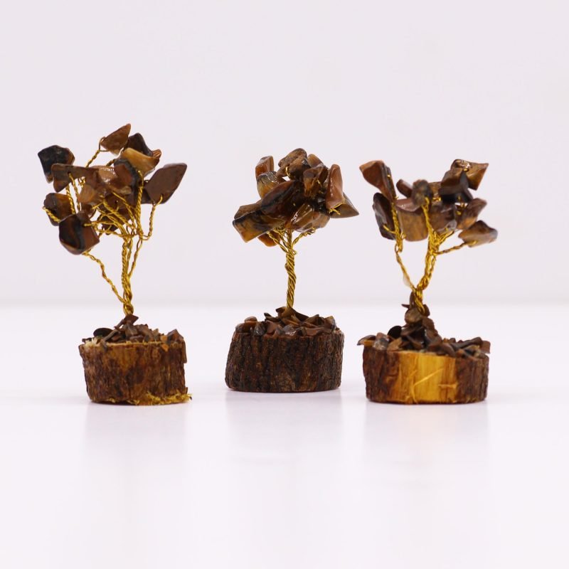 Mini-Edelsteinbaum auf Holz-Basis – Tigerauge (15 Steine) - Image 2