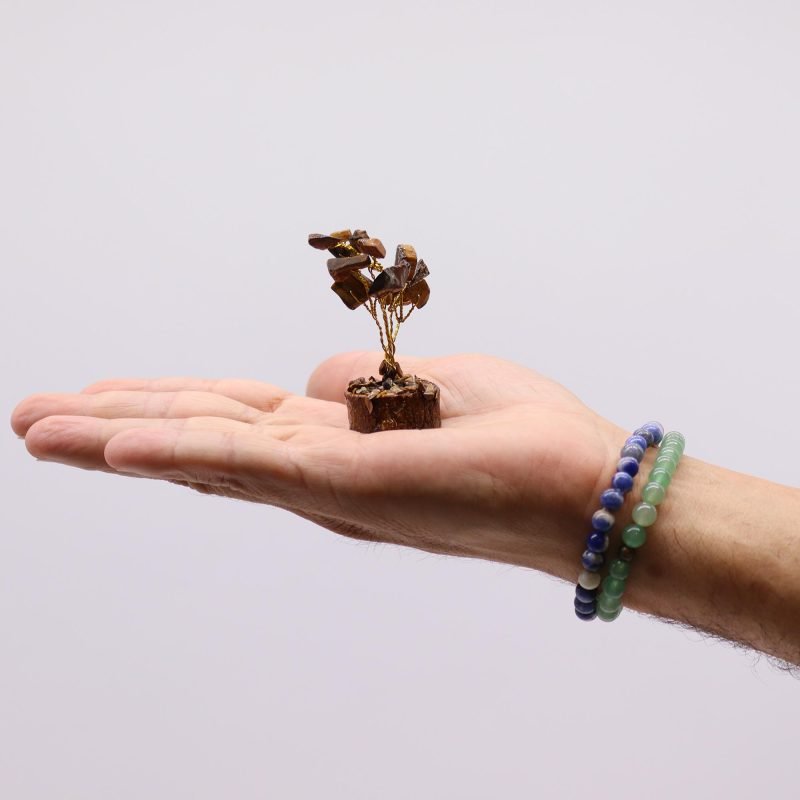 Mini-Edelsteinbaum auf Holz-Basis – Tigerauge (15 Steine) - Image 4