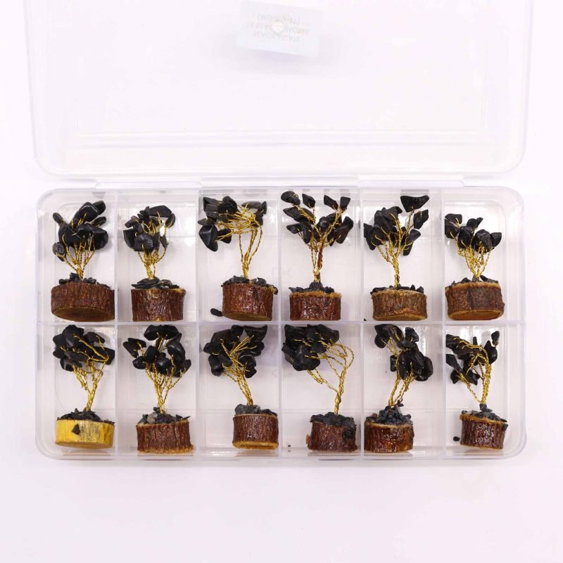 Mini-Edelsteinbaum auf Holz-Basis – Schwarzer Achat (15 Steine) - Image 3