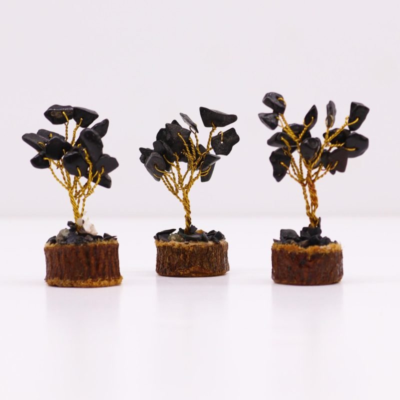 Mini-Edelsteinbaum auf Holz-Basis – Schwarzer Achat (15 Steine) - Image 2
