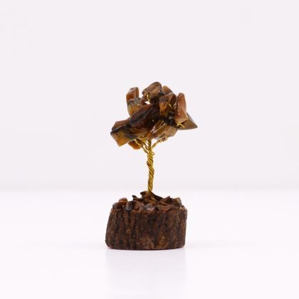 Mini-Edelsteinbaum auf Holz-Basis – Tigerauge (15 Steine)