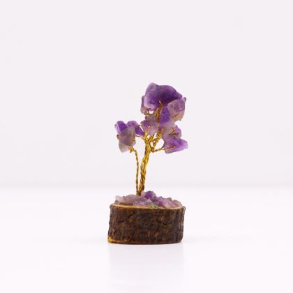 Mini-Edelsteinbaum auf Holz-Basis – Amethyst (15 Steine)