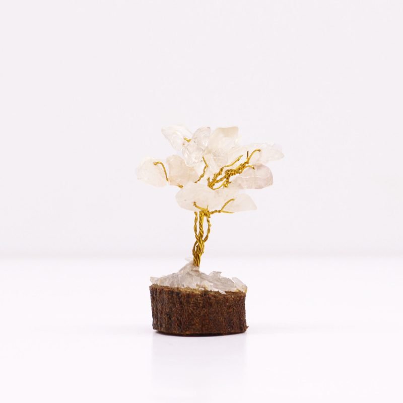 Mini-Edelsteinbaum auf Holz-Basis – Bergkristall (15 Steine)