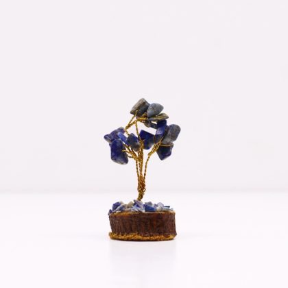 Mini-Edelsteinbaum auf Holz-Basis – Sodalit (15 Steine)