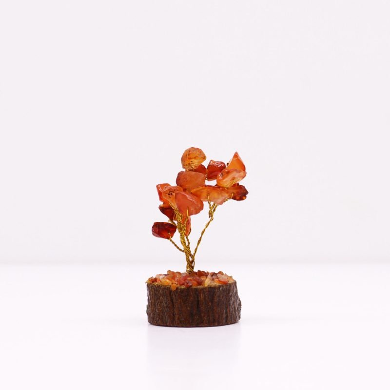 Mini-Edelsteinbaum auf Holz-Basis – Karneol (15 Steine)