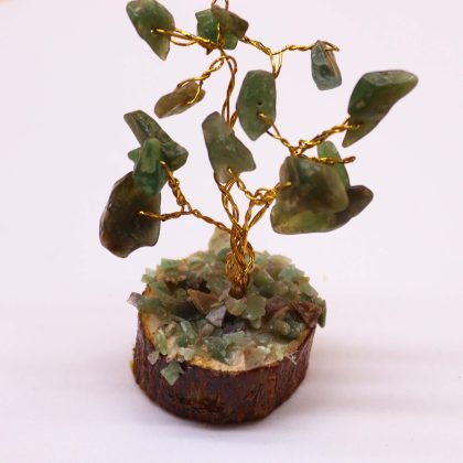 Mini-Edelsteinbaum auf Holz-Basis – Grüner Aventurin (15 Steine)