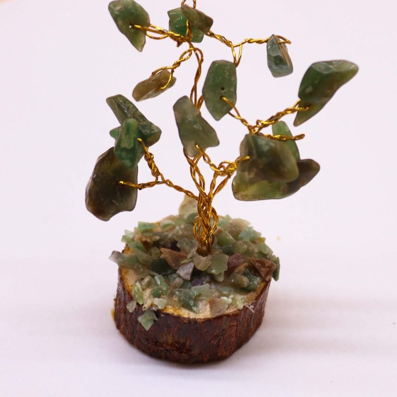 Mini-Edelsteinbaum auf Holz-Basis – Grüner Aventurin (15 Steine)